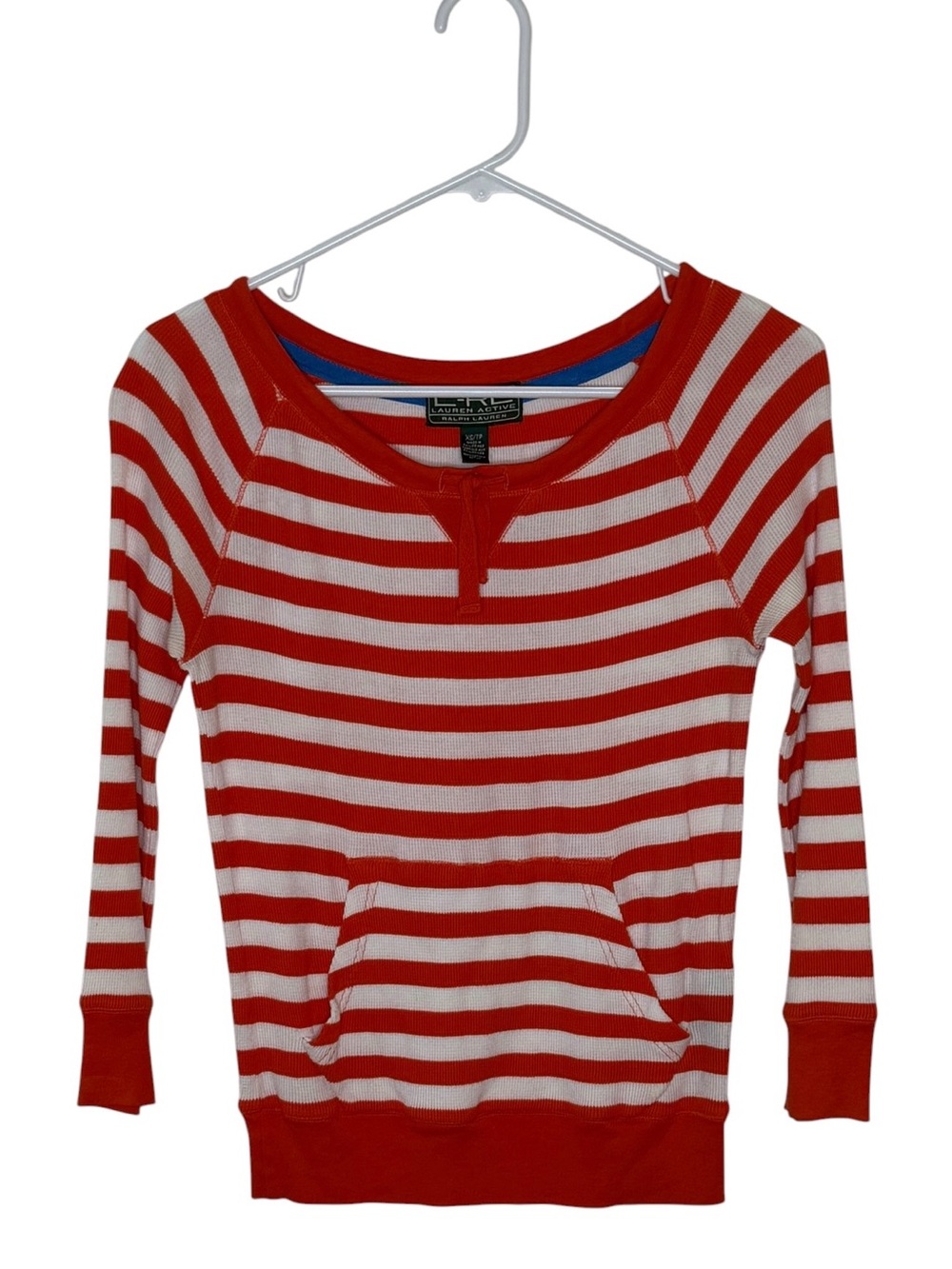 Orange and White Striped Long Sleeve Pullover Sweatshirt